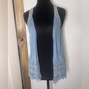 Daytrip Light Blue Crochet-Trim Sleeveless Vest Boho Festival Indie Hippy